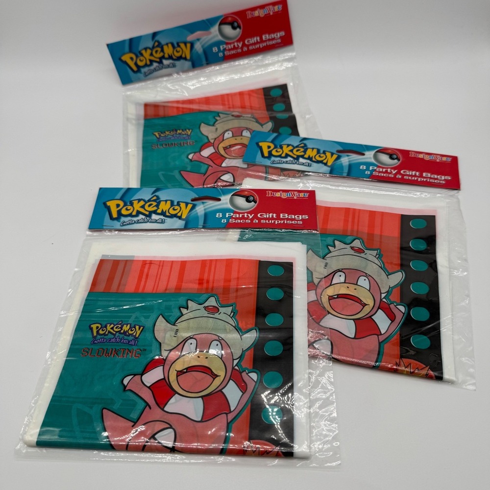 Vintage Pokemon Party Bags Lot of 3 Packs Slowking DesignWare 2000 NOS 24 Total